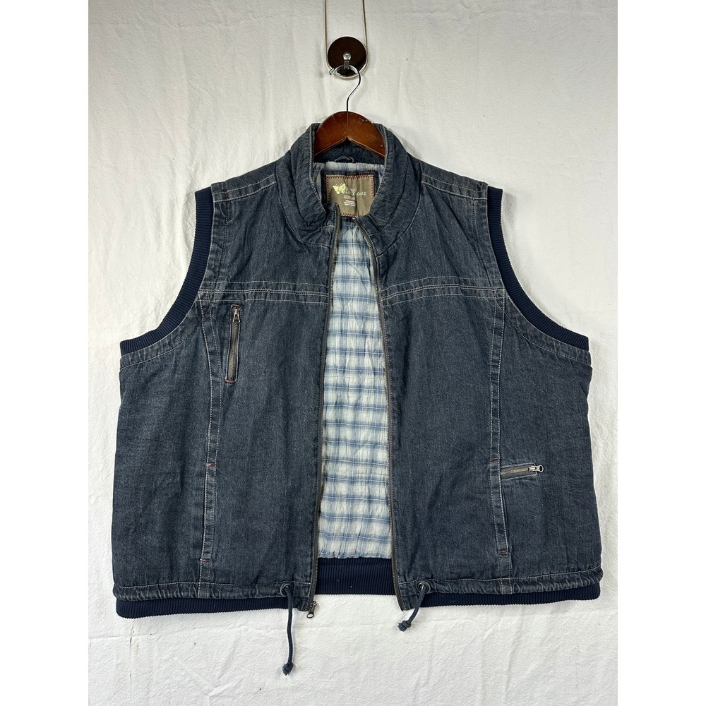 Vintage Natural Reflections Womens 3X Denim Vest Plaid Lined Dark Wash Full Zip